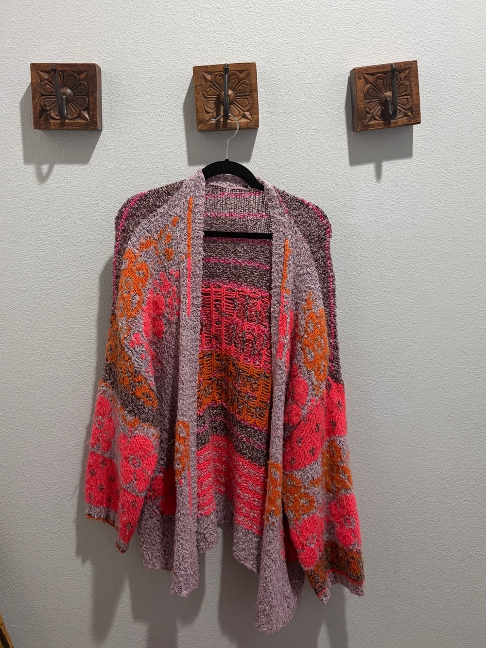Free People Textured Floral Cardigan in Pink, Lavender & Orange - Picture 6 of 9